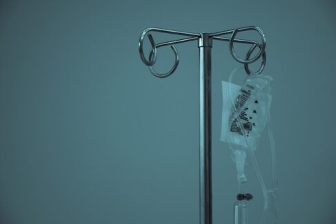 IV bag hanging from rack