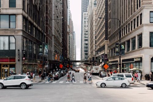 crowded crosswalk in city
